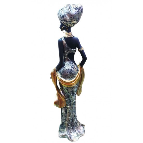Statueta Decorativa, Africana, Argintiu, 36 cm, LY231904 Statueta Decorativa, Africana, Argintiu, 36 cm, LY231904