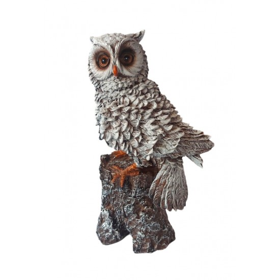 Statueta decorativa, Bufnita pe trunchi de copac, Gri, 25 cm, MI16 Statueta decorativa, Bufnita pe trunchi de copac, Gri, 25 cm, MI16