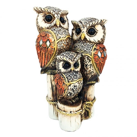 Statueta decorativa, Familie de bufnite asezate pe trunchi de copac, 15 cm, 203H Statueta decorativa, Familie de bufnite asezate pe trunchi de copac, 15 cm, 203H