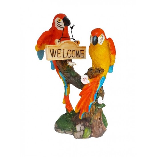 Statueta decorativa, Papagali pe creanga, Welcome, Portocaliu, 18 cm, 1025DD4-2 Statueta decorativa, Papagali pe creanga, Welcome, Portocaliu, 18 cm, 1025DD4-2