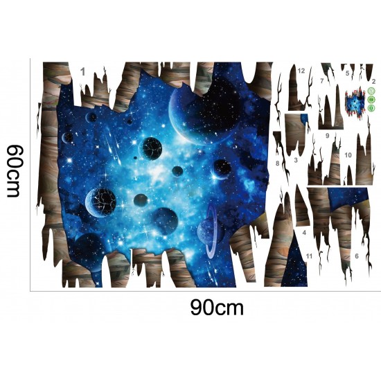 Sticker decorativ 3D, Gaura in perete planete 110 cm, 93STK Sticker decorativ 3D, Gaura in perete planete 110 cm, 93STK