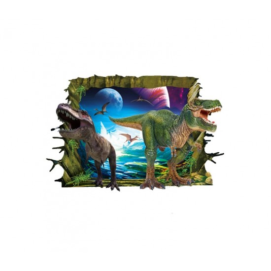 Sticker decorativ 3D, Gaura in perete spre lumea dinozaurilor 85 cm, 424STK Sticker decorativ 3D, Gaura in perete spre lumea dinozaurilor 85 cm, 424STK