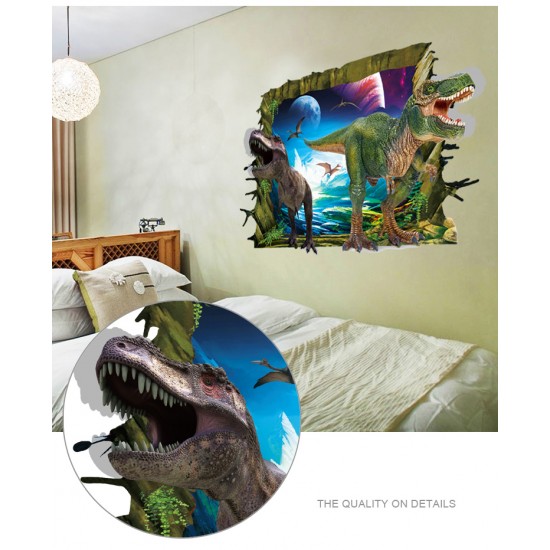 Sticker decorativ 3D, Gaura in perete spre lumea dinozaurilor 85 cm, 424STK Sticker decorativ 3D, Gaura in perete spre lumea dinozaurilor 85 cm, 424STK