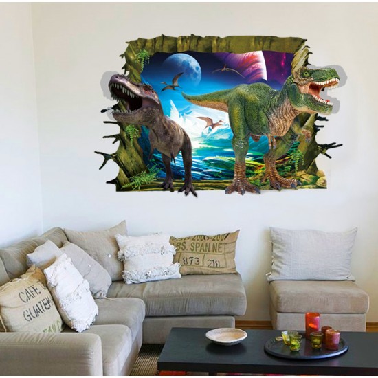 Sticker decorativ 3D, Gaura in perete spre lumea dinozaurilor 85 cm, 424STK Sticker decorativ 3D, Gaura in perete spre lumea dinozaurilor 85 cm, 424STK