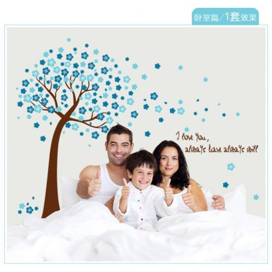 Sticker decorativ, Copacel cu flori albastre 150 cm, 107STK Sticker decorativ, Copacel cu flori albastre 150 cm, 107STK