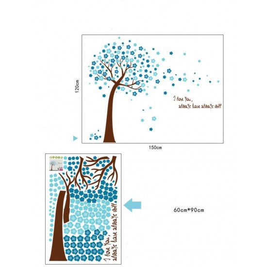 Sticker decorativ, Copacel cu flori albastre 150 cm, 107STK Sticker decorativ, Copacel cu flori albastre 150 cm, 107STK