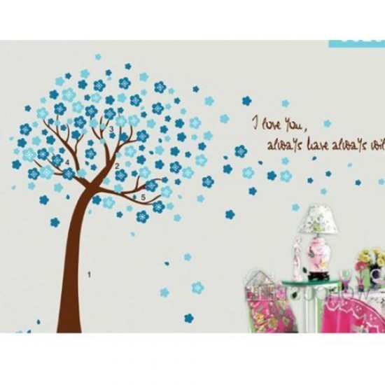 Sticker decorativ, Copacel cu flori albastre 150 cm, 107STK Sticker decorativ, Copacel cu flori albastre 150 cm, 107STK