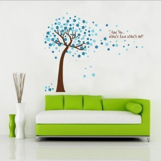 Sticker decorativ, Copacel cu flori albastre 150 cm, 107STK Sticker decorativ, Copacel cu flori albastre 150 cm, 107STK