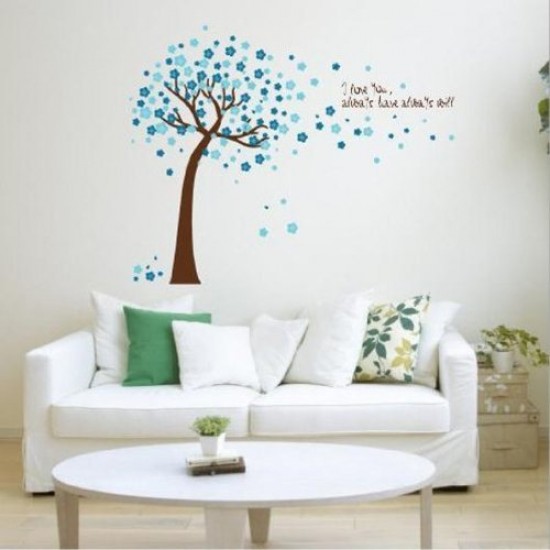Sticker decorativ, Copacel cu flori albastre 150 cm, 107STK Sticker decorativ, Copacel cu flori albastre 150 cm, 107STK