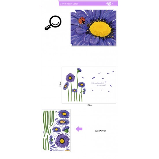 Sticker decorativ, Crizanteme albastre 178 cm, 133STK Sticker decorativ, Crizanteme albastre 178 cm, 133STK