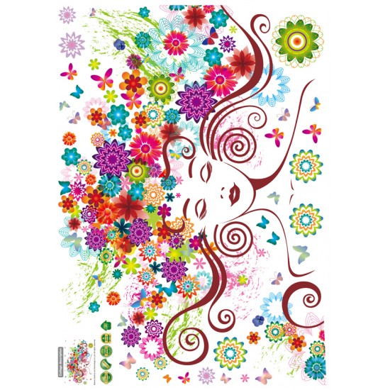 Sticker decorativ, Girl butterfly flowers 85 cm, 152STK Sticker decorativ, Girl butterfly flowers 85 cm, 152STK