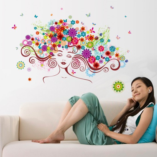 Sticker decorativ, Girl butterfly flowers 85 cm, 152STK Sticker decorativ, Girl butterfly flowers 85 cm, 152STK
