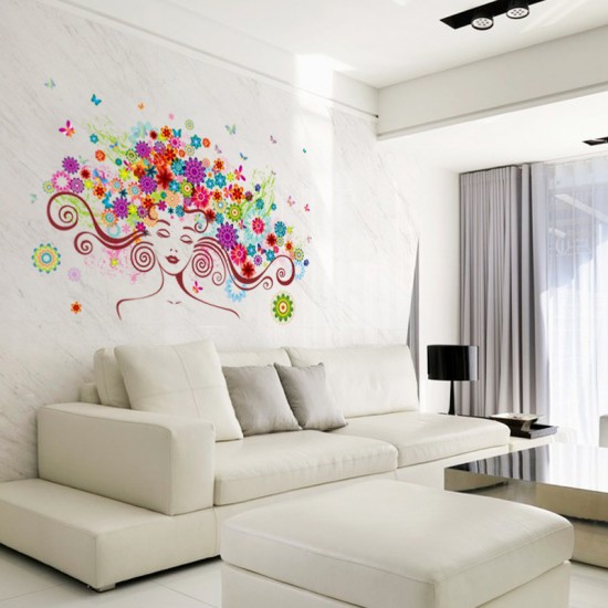Sticker decorativ, Girl butterfly flowers 85 cm, 152STK Sticker decorativ, Girl butterfly flowers 85 cm, 152STK