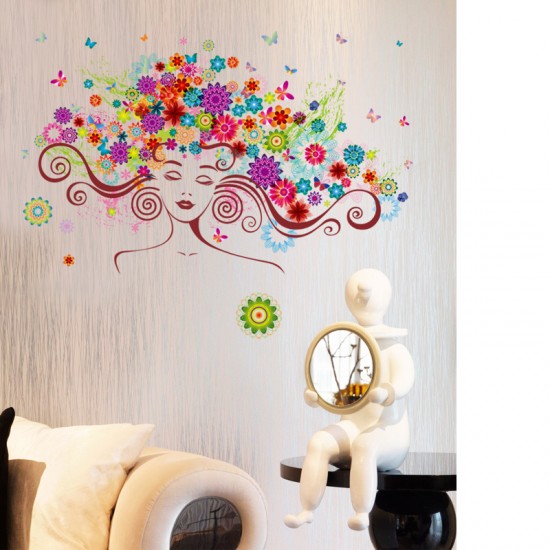 Sticker decorativ, Girl butterfly flowers 85 cm, 152STK Sticker decorativ, Girl butterfly flowers 85 cm, 152STK