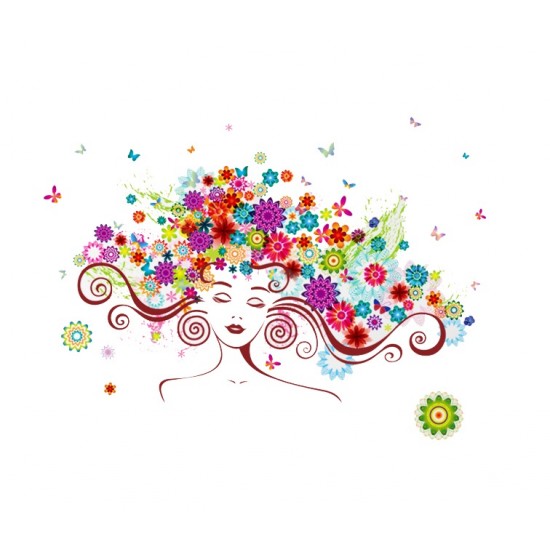Sticker decorativ, Girl butterfly flowers 85 cm, 152STK Sticker decorativ, Girl butterfly flowers 85 cm, 152STK