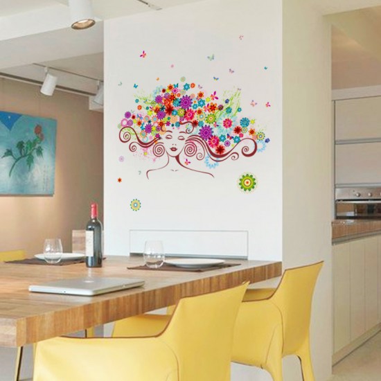 Sticker decorativ, Girl butterfly flowers 85 cm, 152STK Sticker decorativ, Girl butterfly flowers 85 cm, 152STK
