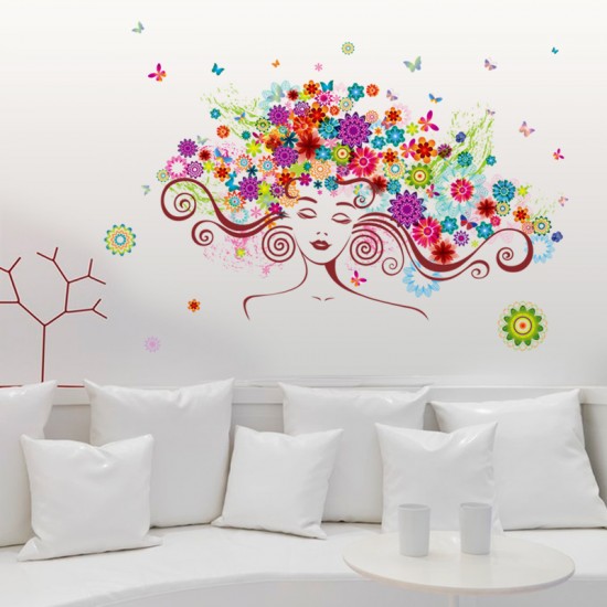 Sticker decorativ, Girl butterfly flowers 85 cm, 152STK Sticker decorativ, Girl butterfly flowers 85 cm, 152STK