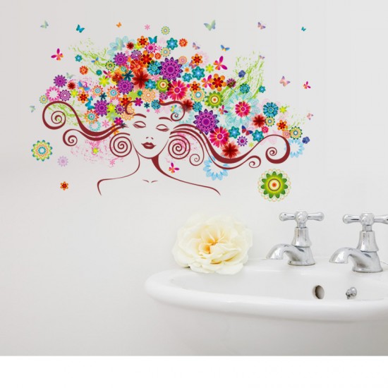 Sticker decorativ, Girl butterfly flowers 85 cm, 152STK Sticker decorativ, Girl butterfly flowers 85 cm, 152STK