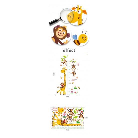 Sticker decorativ Masuratoare cu animalute,galben 145 cm, 54STK Sticker decorativ Masuratoare cu animalute,galben 145 cm, 54STK