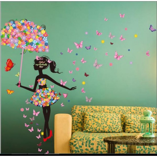 Sticker decorativ Umbrela din flori cu Fluturasi, 13STK Sticker decorativ Umbrela din flori cu Fluturasi, 13STK