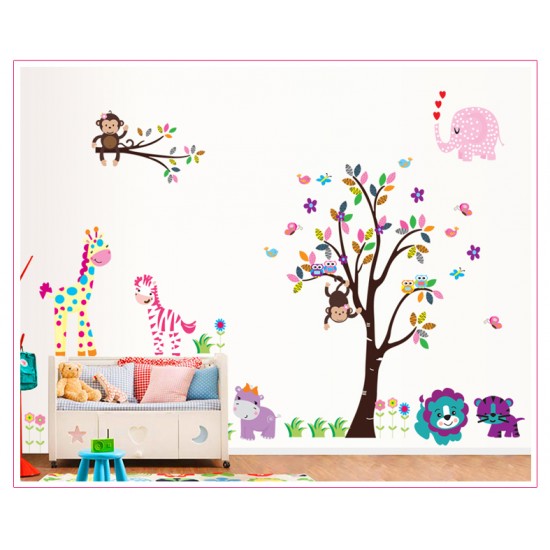Sticker decorativ, copacel cu animalute 180 cm, 57STK Sticker decorativ, copacel cu animalute 180 cm, 57STK