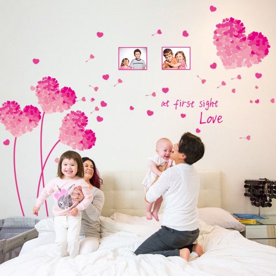 Sticker decorativ, flori roz in forma de inima cu 2 rame foto, 185 cm, 92STK Sticker decorativ, flori roz in forma de inima cu 2 rame foto, 185 cm, 92STK