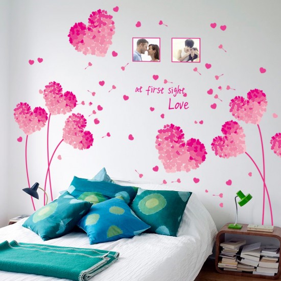 Sticker decorativ, flori roz in forma de inima cu 2 rame foto, 185 cm, 92STK Sticker decorativ, flori roz in forma de inima cu 2 rame foto, 185 cm, 92STK