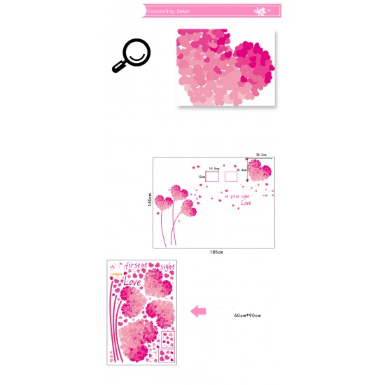 Sticker decorativ, flori roz in forma de inima cu 2 rame foto, 185 cm, 92STK Sticker decorativ, flori roz in forma de inima cu 2 rame foto, 185 cm, 92STK