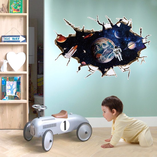 Sticker decorativ,  gaura in perete astronaut in spatiu,  80 cm, 67STK