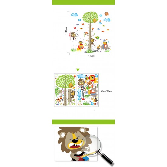 Sticker decorativ, masuratoare copacel cu animalute 143 cm, 70STK Sticker decorativ, masuratoare copacel cu animalute 143 cm, 70STK