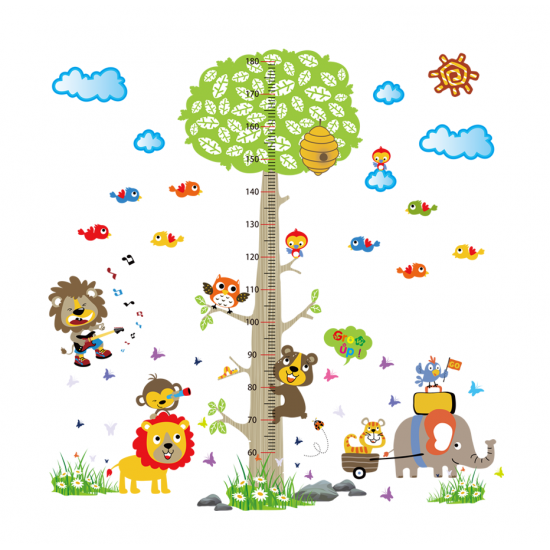 Sticker decorativ, masuratoare copacel cu animalute 143 cm, 70STK Sticker decorativ, masuratoare copacel cu animalute 143 cm, 70STK