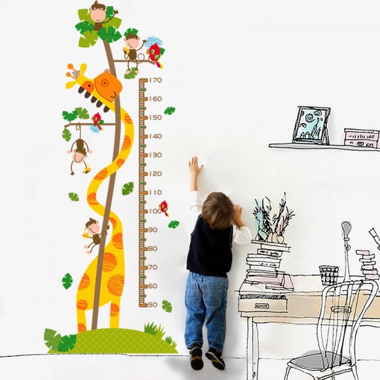 Sticker decorativ, masuratoare cu girafa si maimutele 160 cm, 61STK Sticker decorativ, masuratoare cu girafa si maimutele 160 cm, 61STK