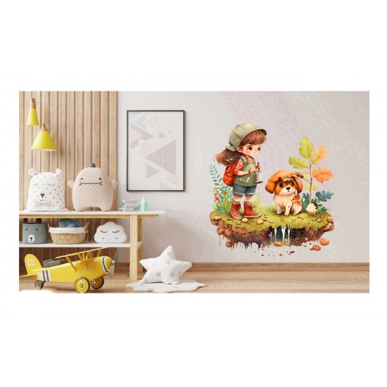Sticker decorativ, Fetita si Catelul, Multicolor, 64 cm, 1294STK Sticker decorativ, Fetita si Catelul, Multicolor, 64 cm, 1294STK