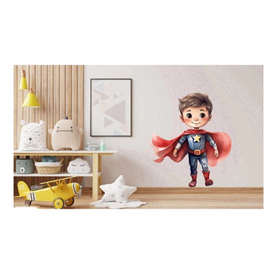 Sticker decorativ Baiat Supererou, Rosu, 65 cm, 1309STK-1 Sticker decorativ Baiat Supererou, Rosu, 65 cm, 1309STK-1