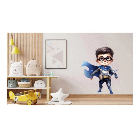 Sticker decorativ Baiat Supererou, Albastru, 81 cm, 1309STK-7 Sticker decorativ Baiat Supererou, Albastru, 81 cm, 1309STK-7