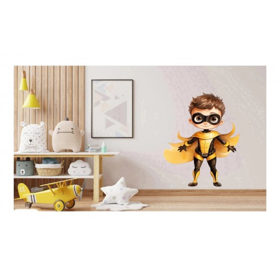 Sticker decorativ Baiat Supererou, Galben, 81 cm, 1309STK-8 Sticker decorativ Baiat Supererou, Galben, 81 cm, 1309STK-8