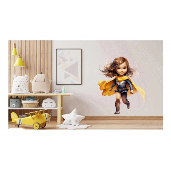 Sticker decorativ Fata Supererou, Galben, 70 cm, 1310STK-2 Sticker decorativ Fata Supererou, Galben, 70 cm, 1310STK-2