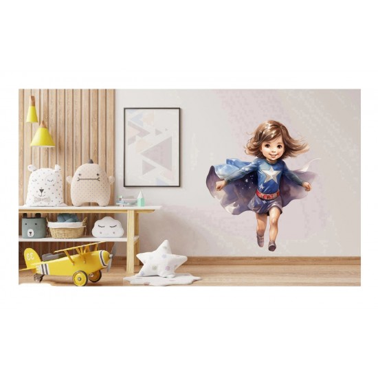 Sticker decorativ Fata Supererou, Albastru, 63 cm, 1310STK-5 Sticker decorativ Fata Supererou, Albastru, 63 cm, 1310STK-5