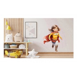 Sticker decorativ Fata Supererou, Galben-Rosu, 89 cm, 1310STK-8 Sticker decorativ Fata Supererou, Galben-Rosu, 89 cm, 1310STK-8