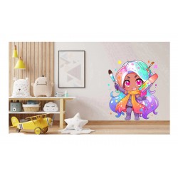 Sticker decorativ Fata Supererou, Roz, 63 cm, 1311STK-7 Sticker decorativ Fata Supererou, Roz, 63 cm, 1311STK-7