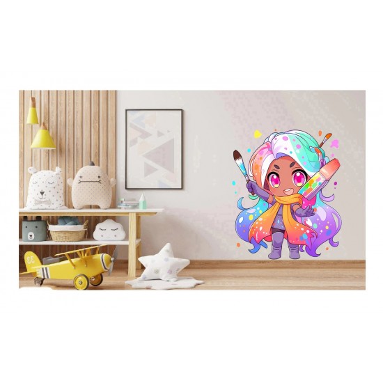 Sticker decorativ Fata Supererou, Roz, 63 cm, 1311STK-7 Sticker decorativ Fata Supererou, Roz, 63 cm, 1311STK-7