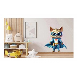 Sticker decorativ, Pisica Supererou, Turcoaz, 75 cm, 1318STK-2 Sticker decorativ, Pisica Supererou, Turcoaz, 75 cm, 1318STK-2