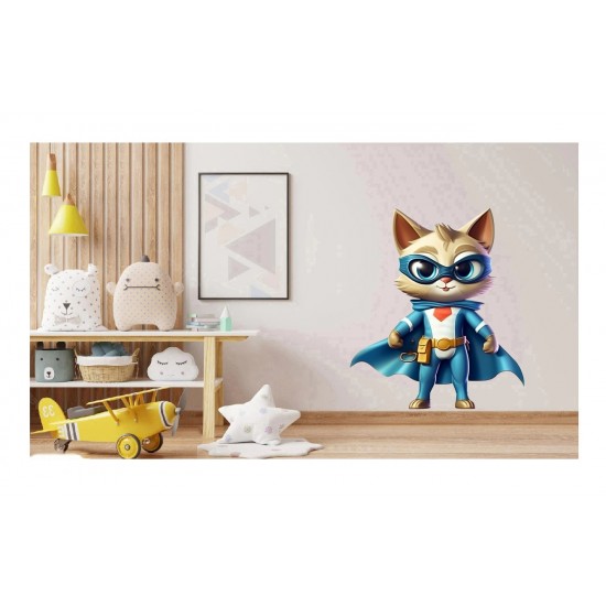 Sticker decorativ, Pisica Supererou, Turcoaz, 75 cm, 1318STK-2 Sticker decorativ, Pisica Supererou, Turcoaz, 75 cm, 1318STK-2