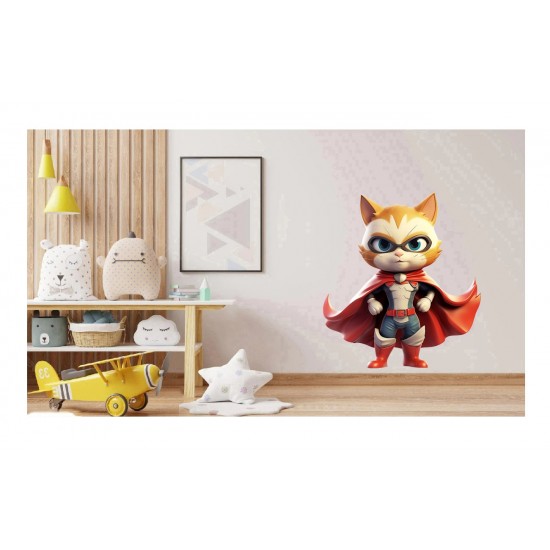 Sticker decorativ, Pisica Supererou, Rosu, 66 cm, 1318STK-4 Sticker decorativ, Pisica Supererou, Rosu, 66 cm, 1318STK-4