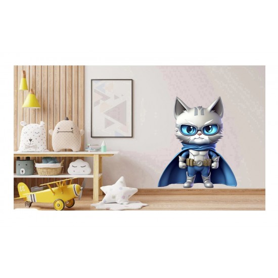 Sticker decorativ, Pisica Supererou, Gri, 70 cm, 1318STK-5 Sticker decorativ, Pisica Supererou, Gri, 70 cm, 1318STK-5