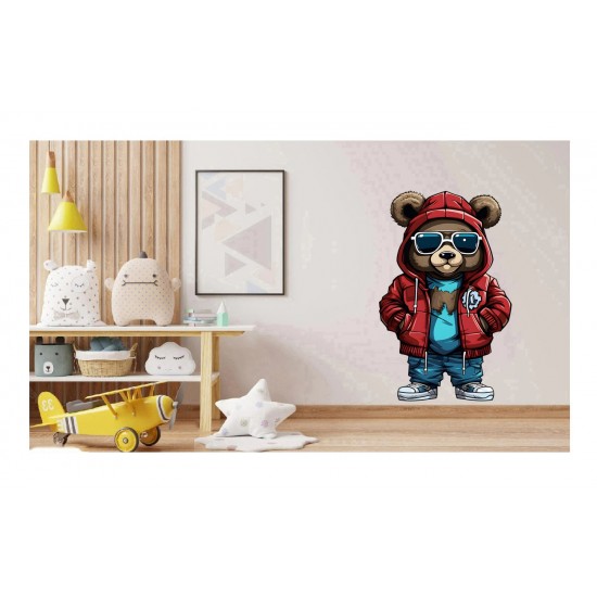 Sticker decorativ, Teddy Hip Hop, Rosu, 90 cm, 1332STK-7 Sticker decorativ, Teddy Hip Hop, Rosu, 90 cm, 1332STK-7