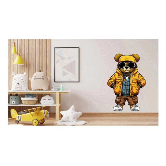 Sticker decorativ, Teddy Hip Hop, Galben, 90 cm, 1332STK-9 Sticker decorativ, Teddy Hip Hop, Galben, 90 cm, 1332STK-9