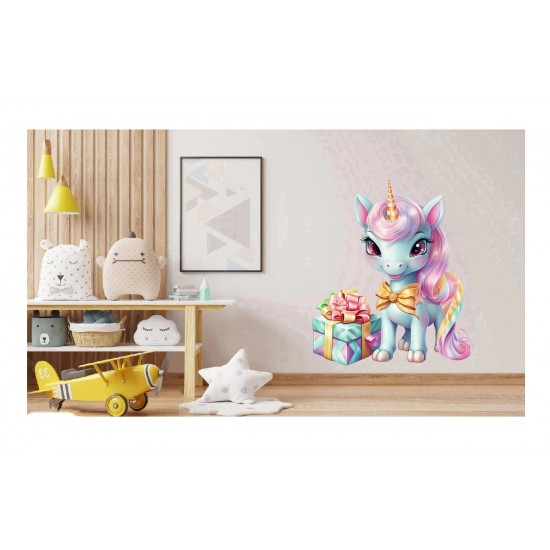Sticker decorativ, Unicorn, Turcoaz, 67 cm, 1333STK-5 Sticker decorativ, Unicorn, Turcoaz, 67 cm, 1333STK-5