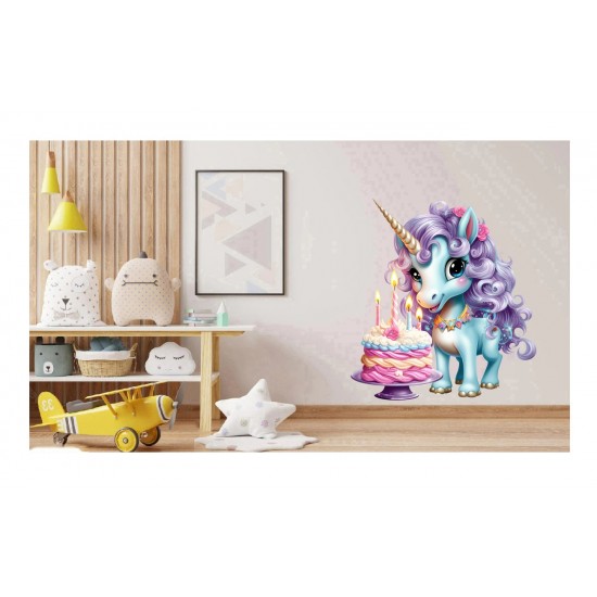 Sticker decorativ, Unicorn, Turcoaz, 66 cm, 1333STK-8 Sticker decorativ, Unicorn, Turcoaz, 66 cm, 1333STK-8