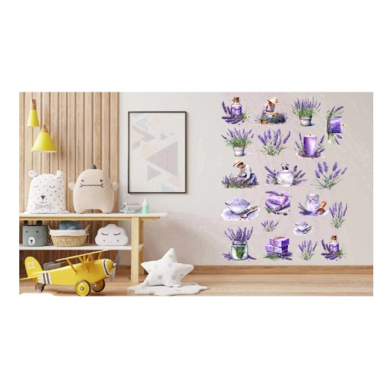 Sticker decorativ, Colaj cu Lavanda, 20 stickere, Mov, 90 cm, 1339STK-15 Sticker decorativ, Colaj cu Lavanda, 20 stickere, Mov, 90 cm, 1339STK-15